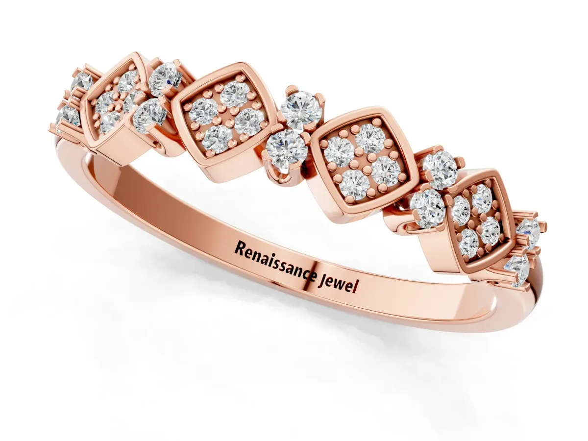Pavé Cushion Diamond Cluster Eternity Band with Prong Setting Rose gold