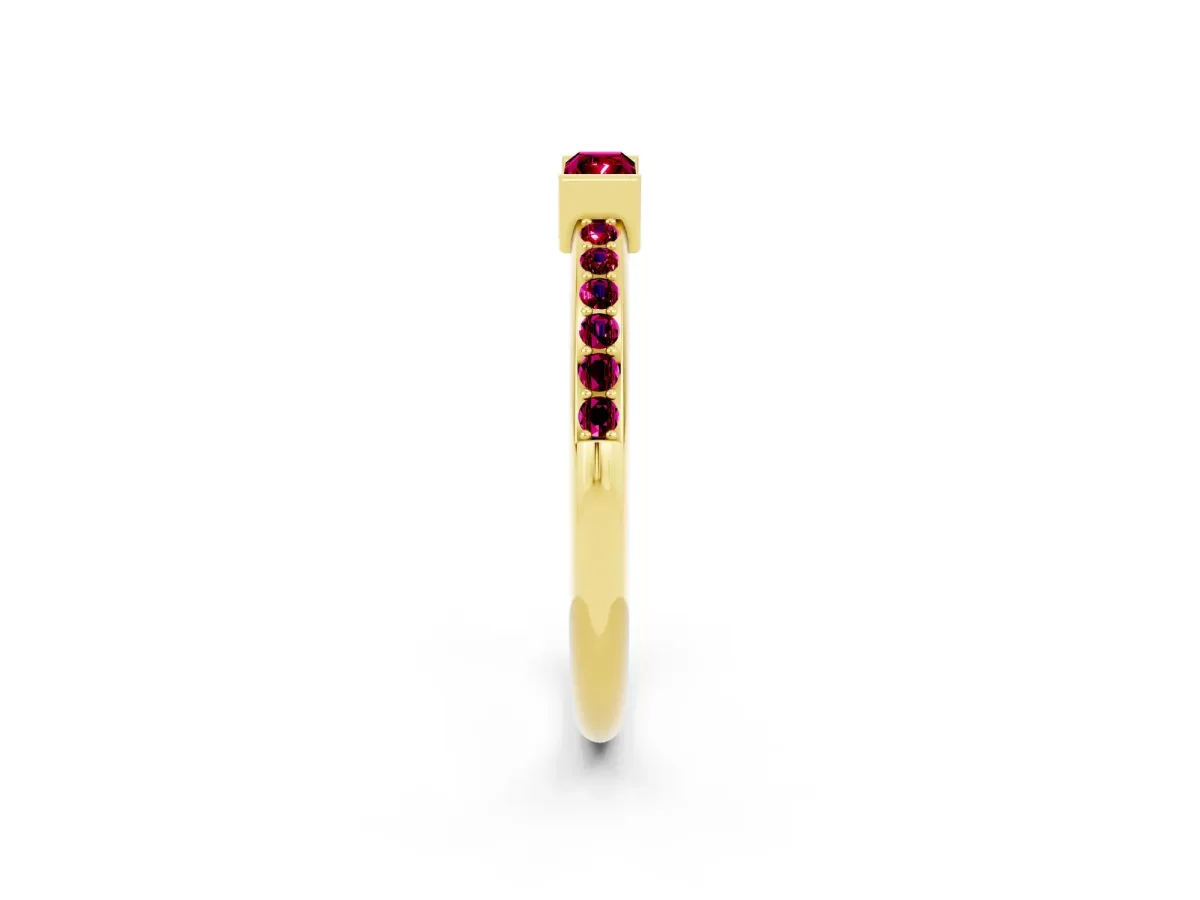 Baguette Garnet Pavé Band with Bar Setting Yellow gold