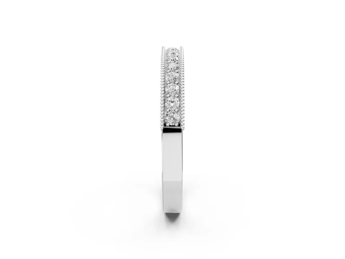 Channel Set Round Diamond Milgrain Edge Eternity Band Silver