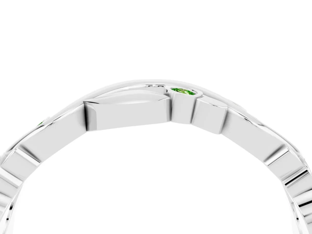 Round Peridot Leaf Eternity Band with Bezel Setting White gold