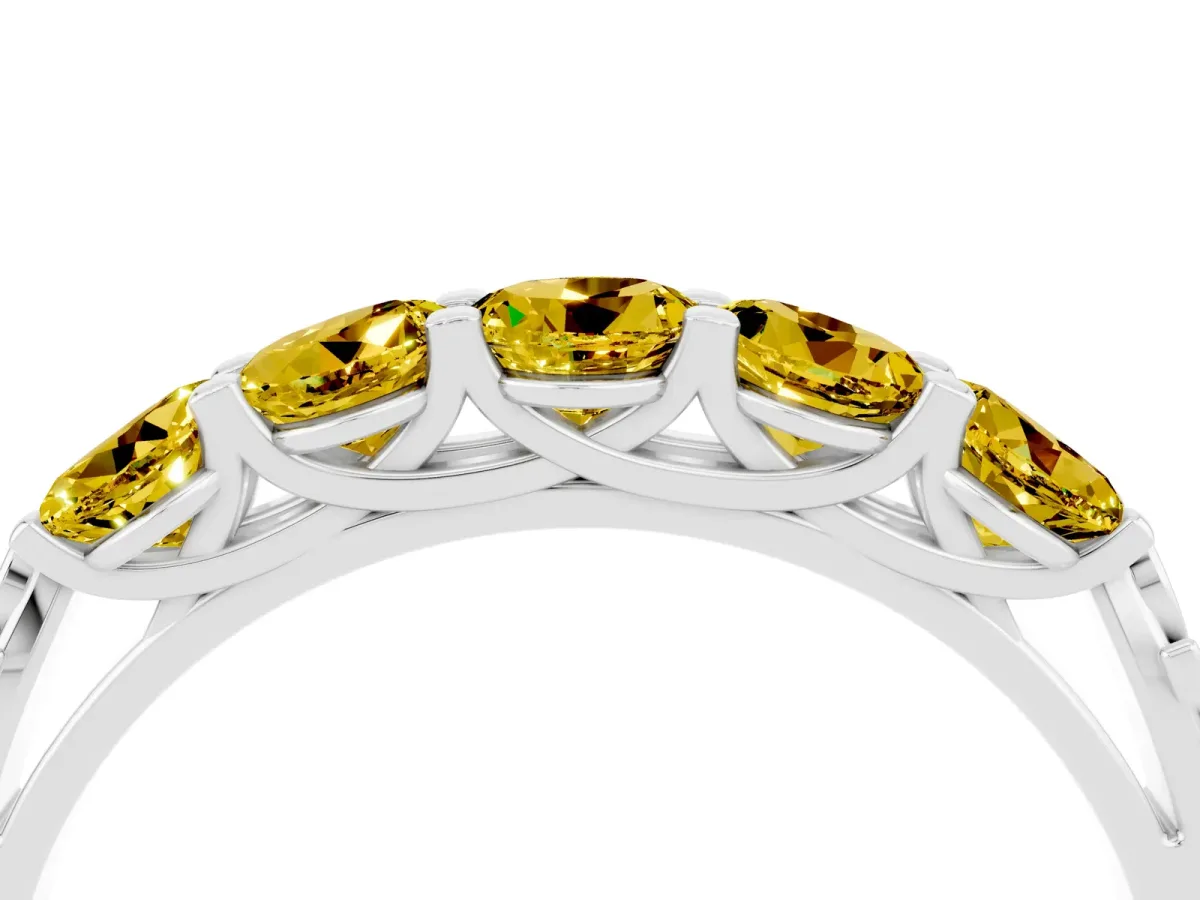 Five-Stone Round Yellow Sapphire Prong-Set Band Silver