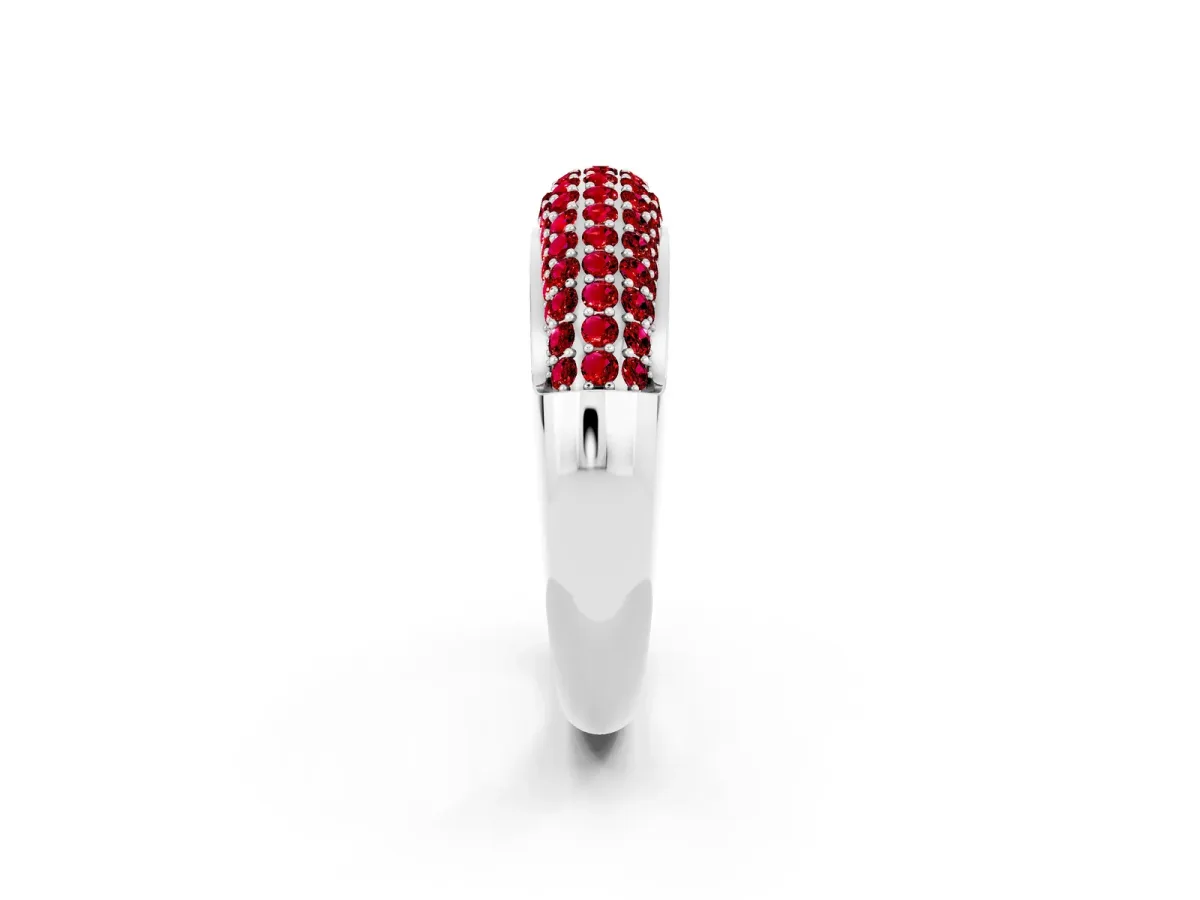 Three-Row Pavé Round Ruby Dome Band Platinum