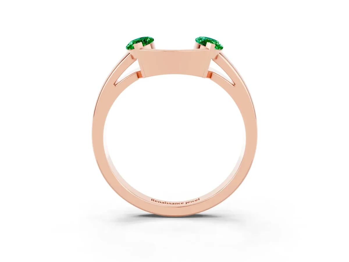 Marquise Emerald Open Band Ring with Tension Setting Rose gold