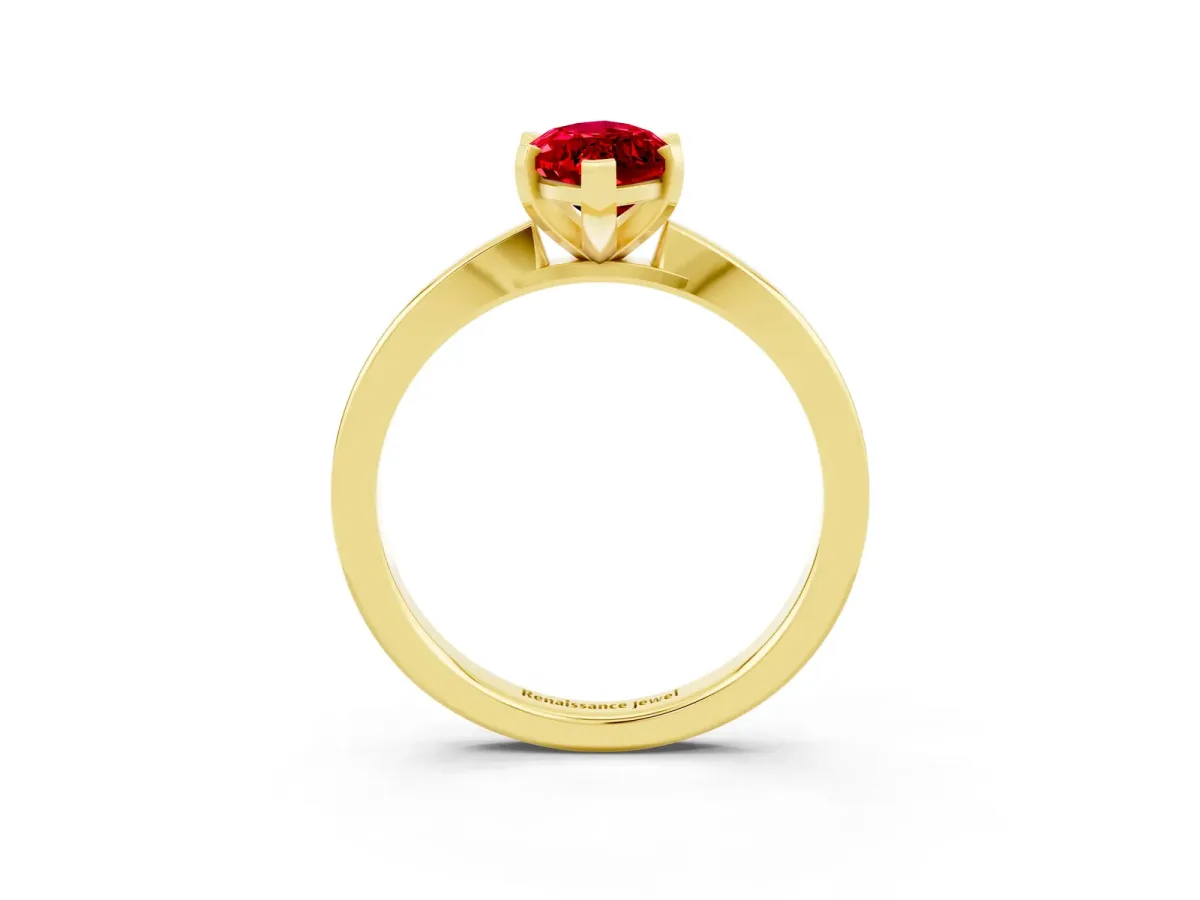 Marquise Cut Ruby Solitaire Engagement Ring with Classic Band and Four-Prong Setting Yellow gold