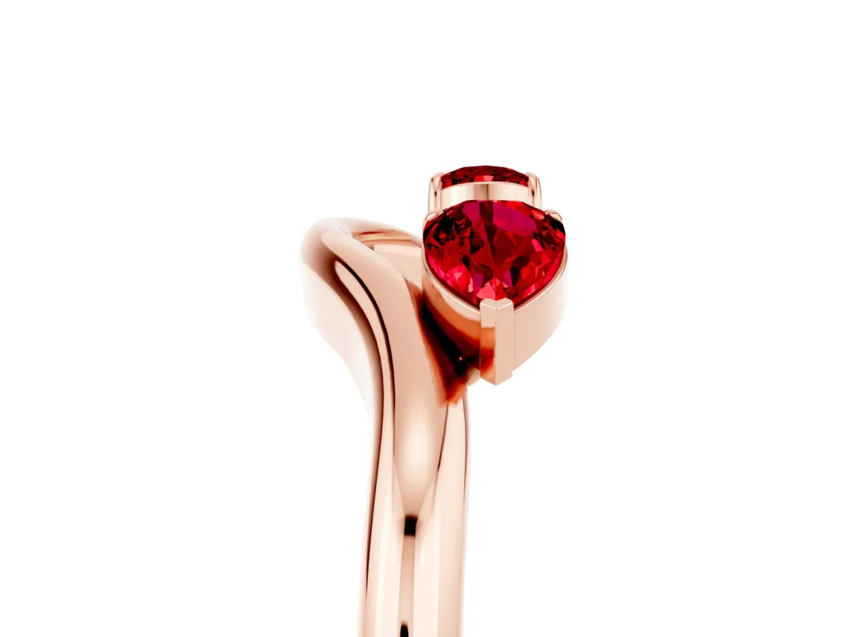 Pear Cut Ruby Two-Stone Open Band Ring with Prong Setting Rose gold