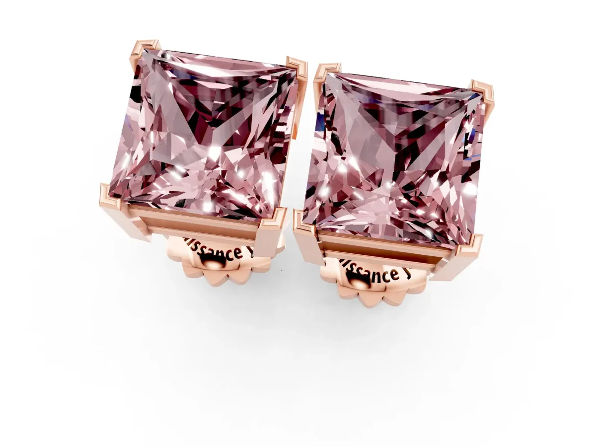 Princess Cut Morganite Stud Earrings Rose gold