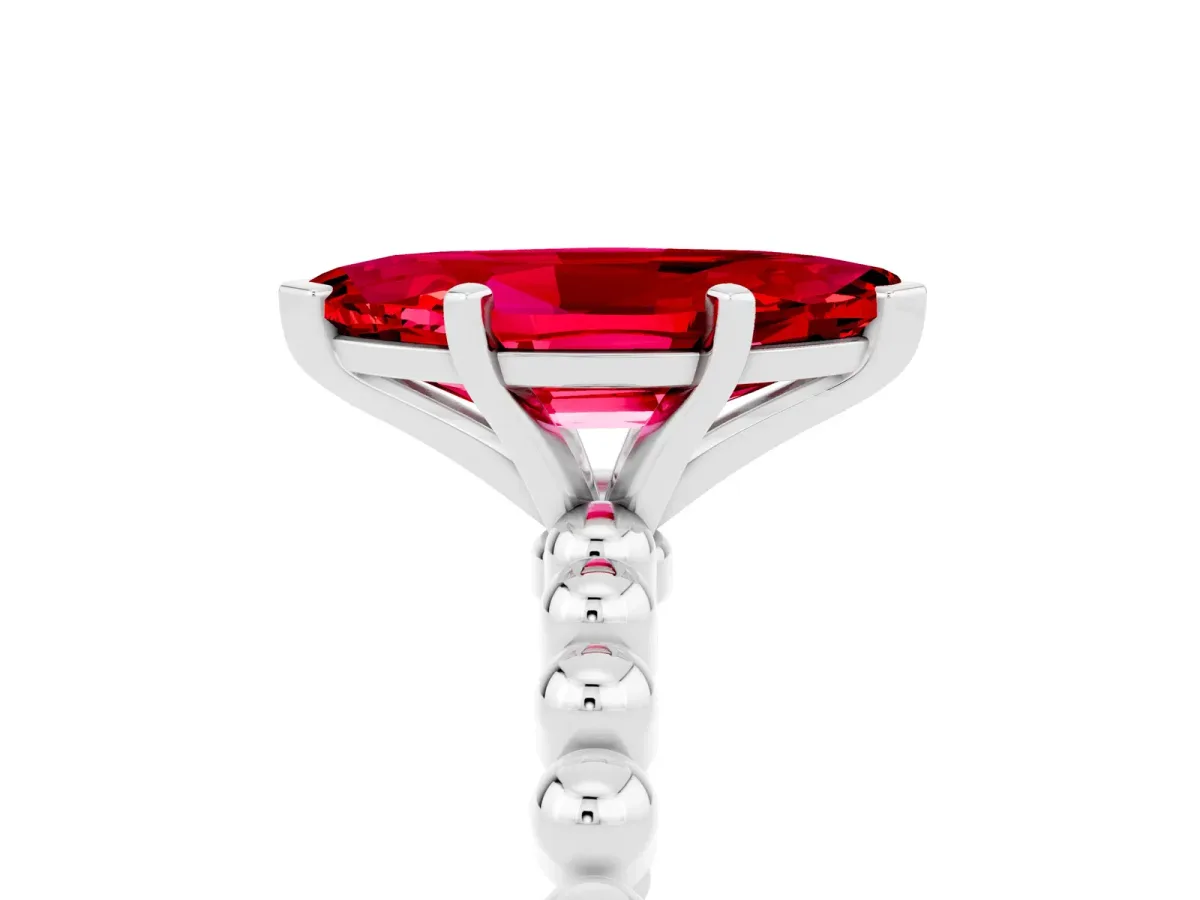 Marquise Cut Ruby Solitaire Ring with Beaded Band and Prong Setting Silver