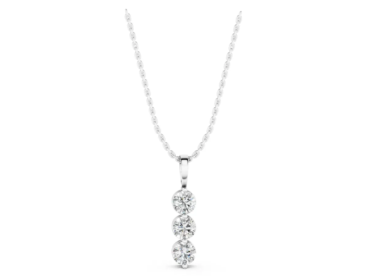 Three-Stone Round Diamond Drop Pendant with Four-Prong Setting Silver