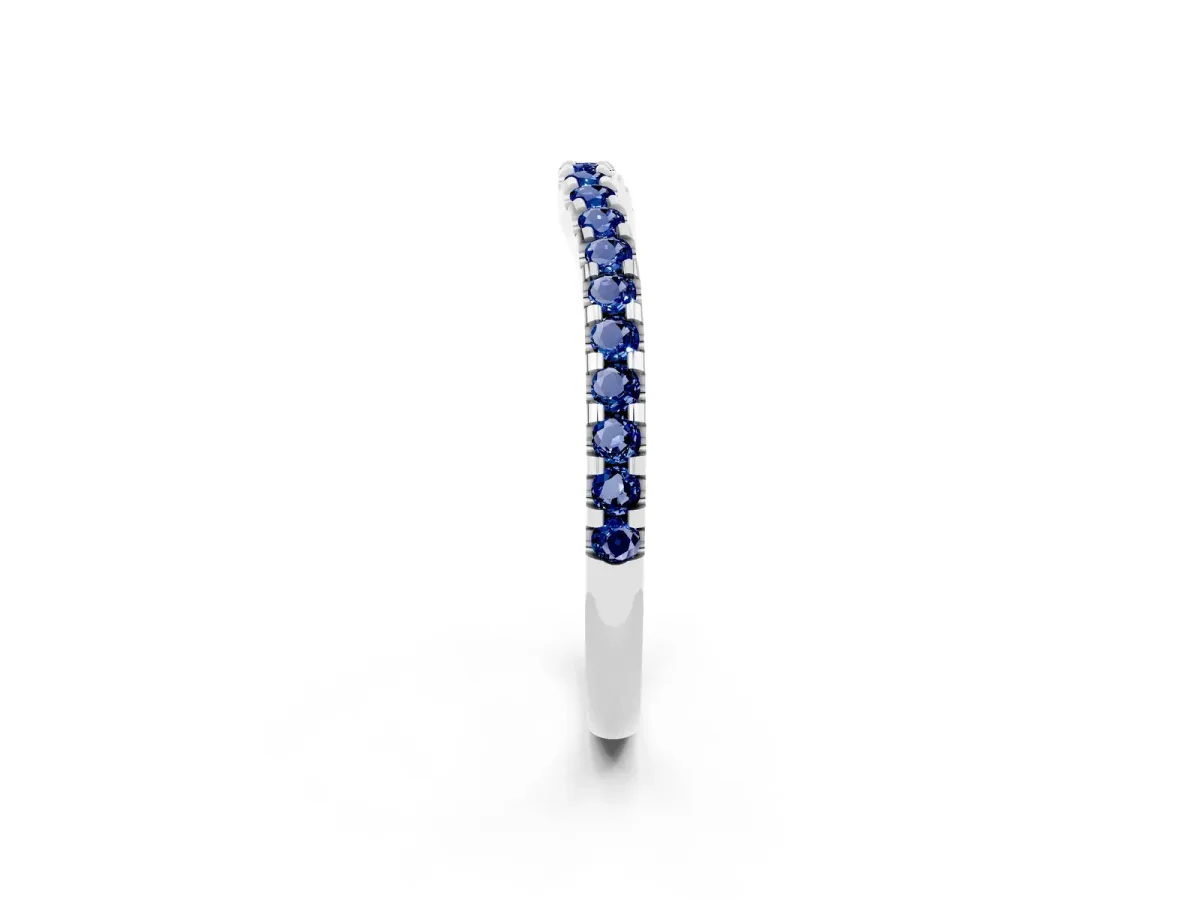 Round Blue Sapphire Pavé Curved Wedding Band Platinum