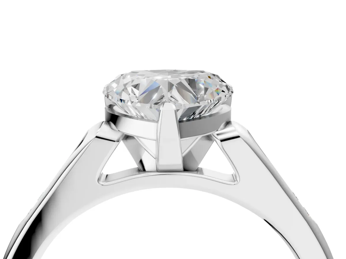 Heart Cut Diamond Solitaire Ring with Channel Set Round Band and Prong Setting Silver