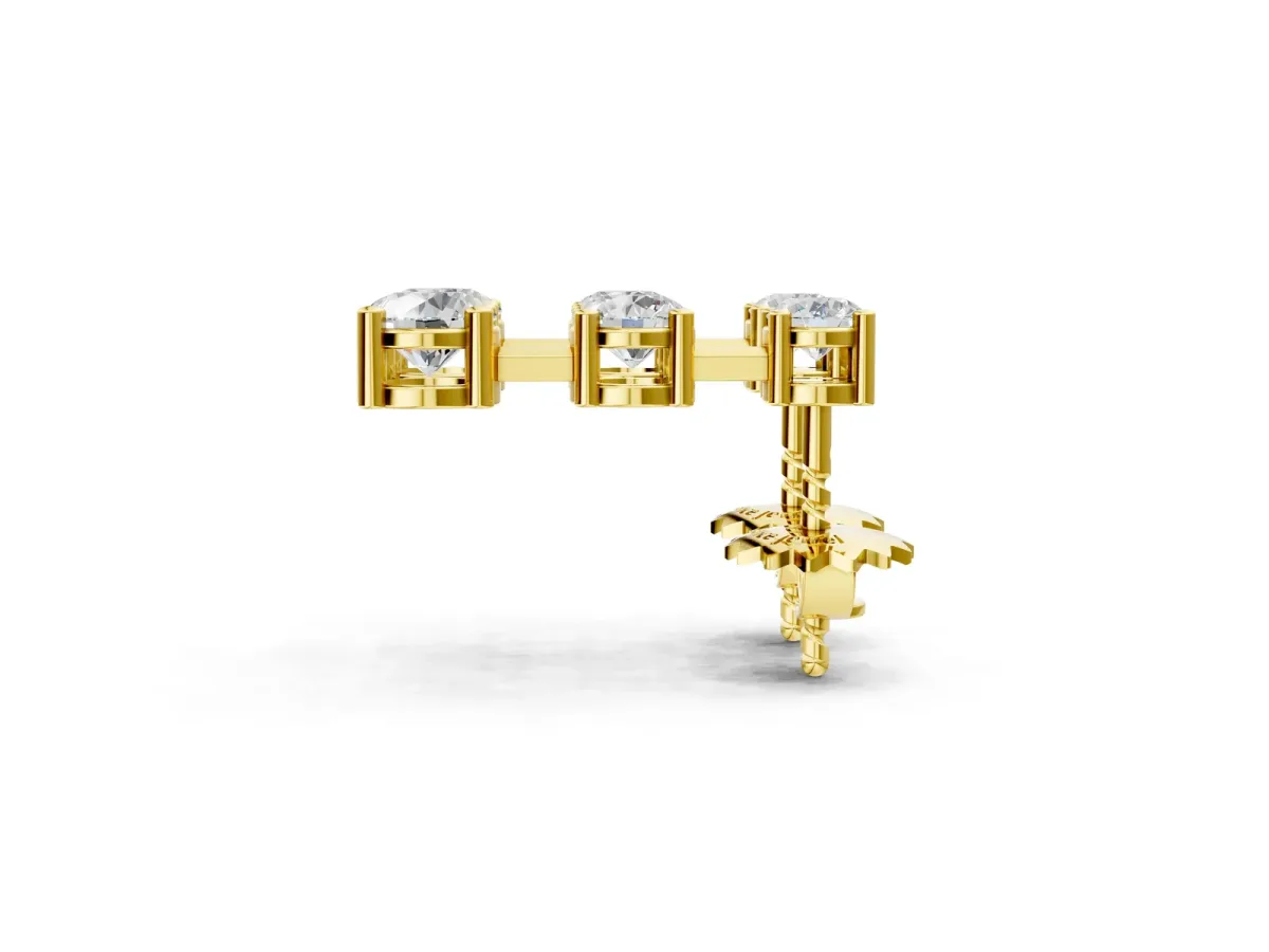 Three-Stone Round Cut Drop Earrings with Prong Setting Yellow gold