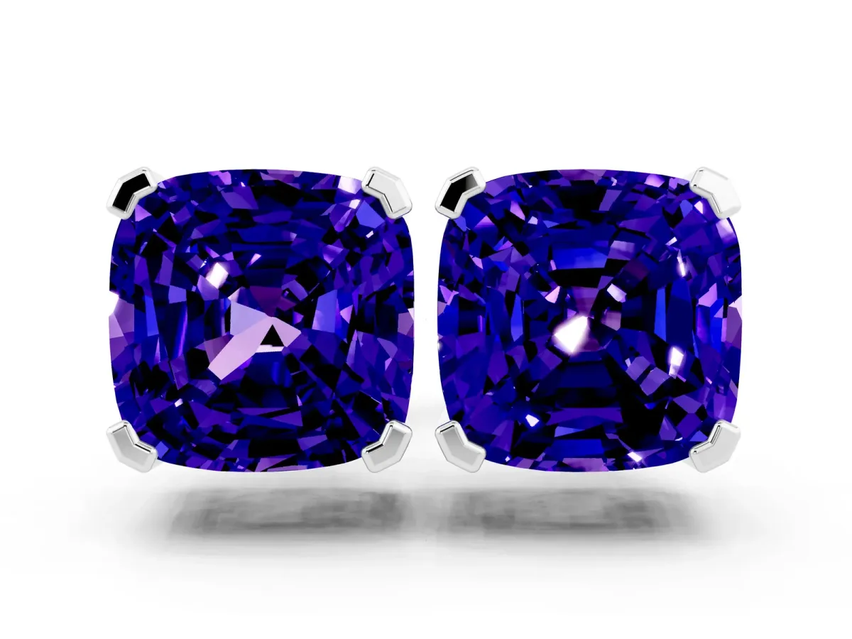 Cushion Cut Tanzanite Stud Earrings Platinum