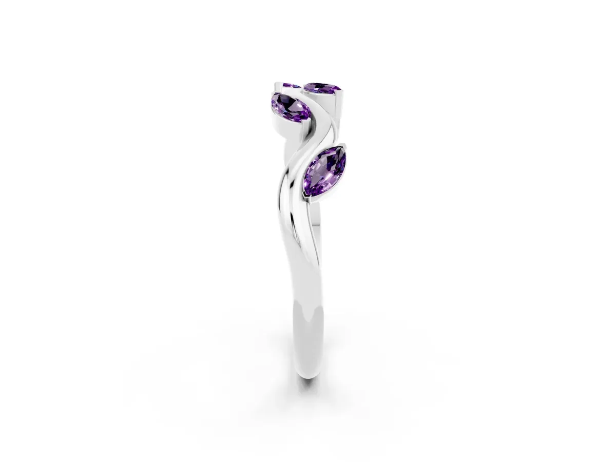 Marquise Amethyst Twisted Band with Prong Setting Silver