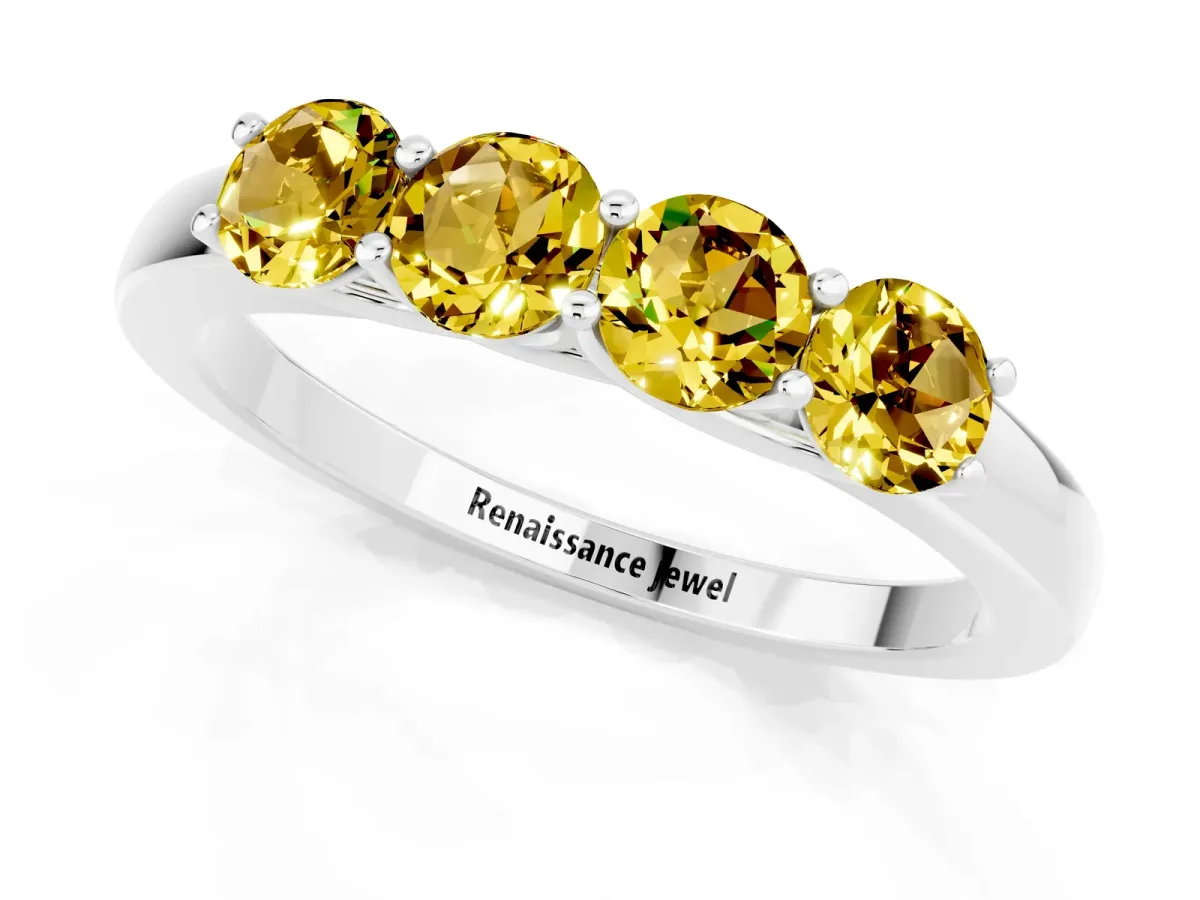 Four-Stone Round Yellow Sapphire Prong-Set Band Silver