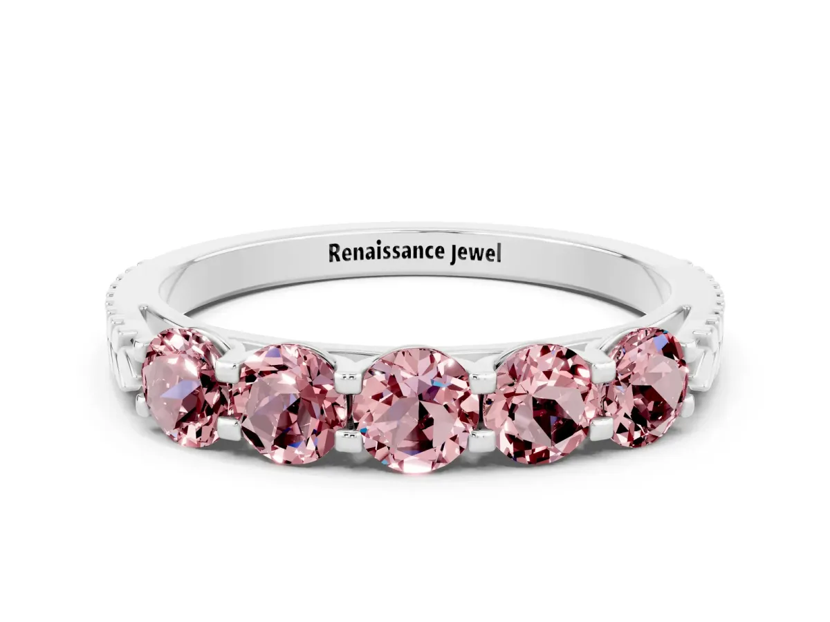 Five-Stone Round Morganite Prong-Set Band Silver