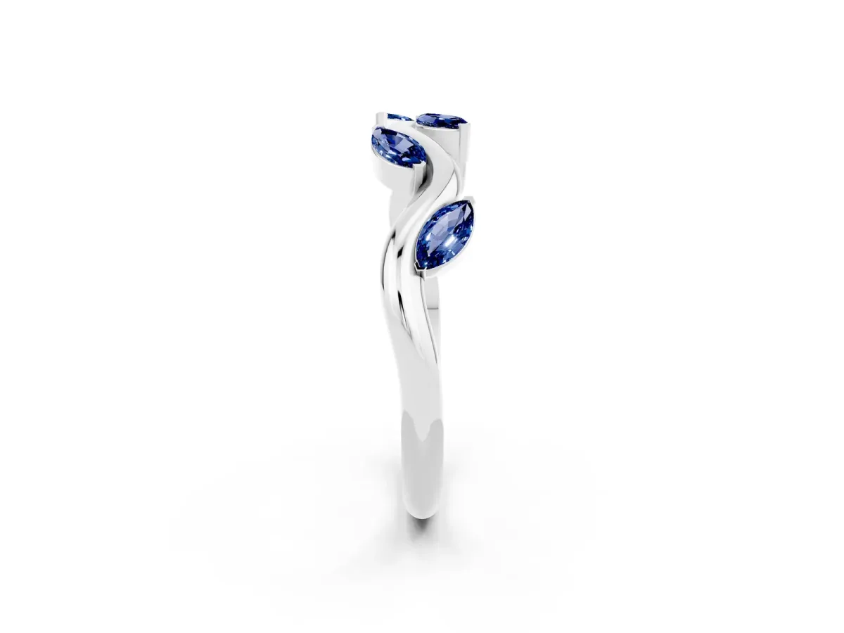 Marquise Blue Sapphire Twisted Band with Prong Setting Silver
