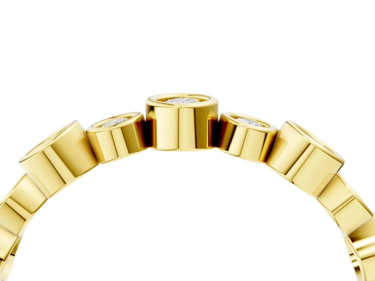 Bezel Set Round Diamond Half Eternity Band Yellow gold
