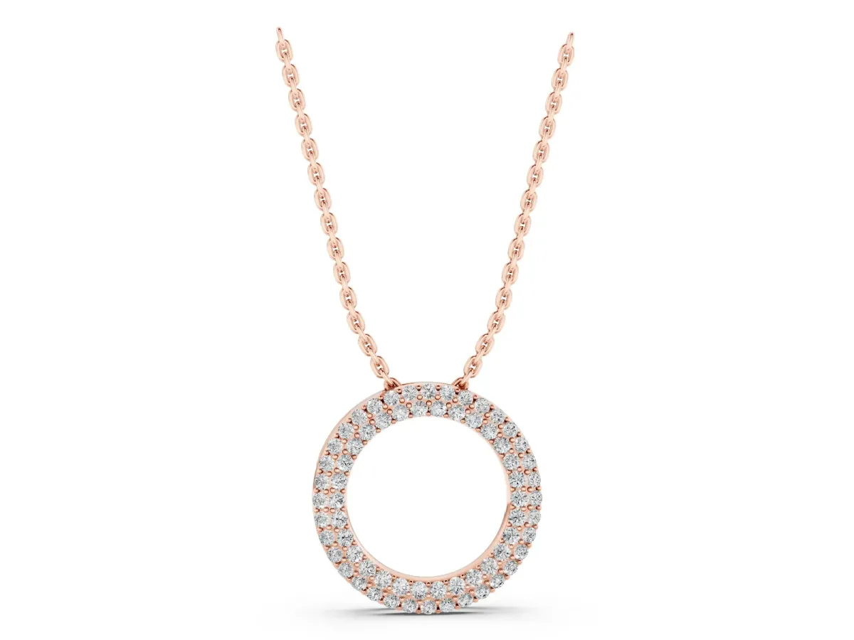 Round Pavé Diamond Circle Pendant Rose gold