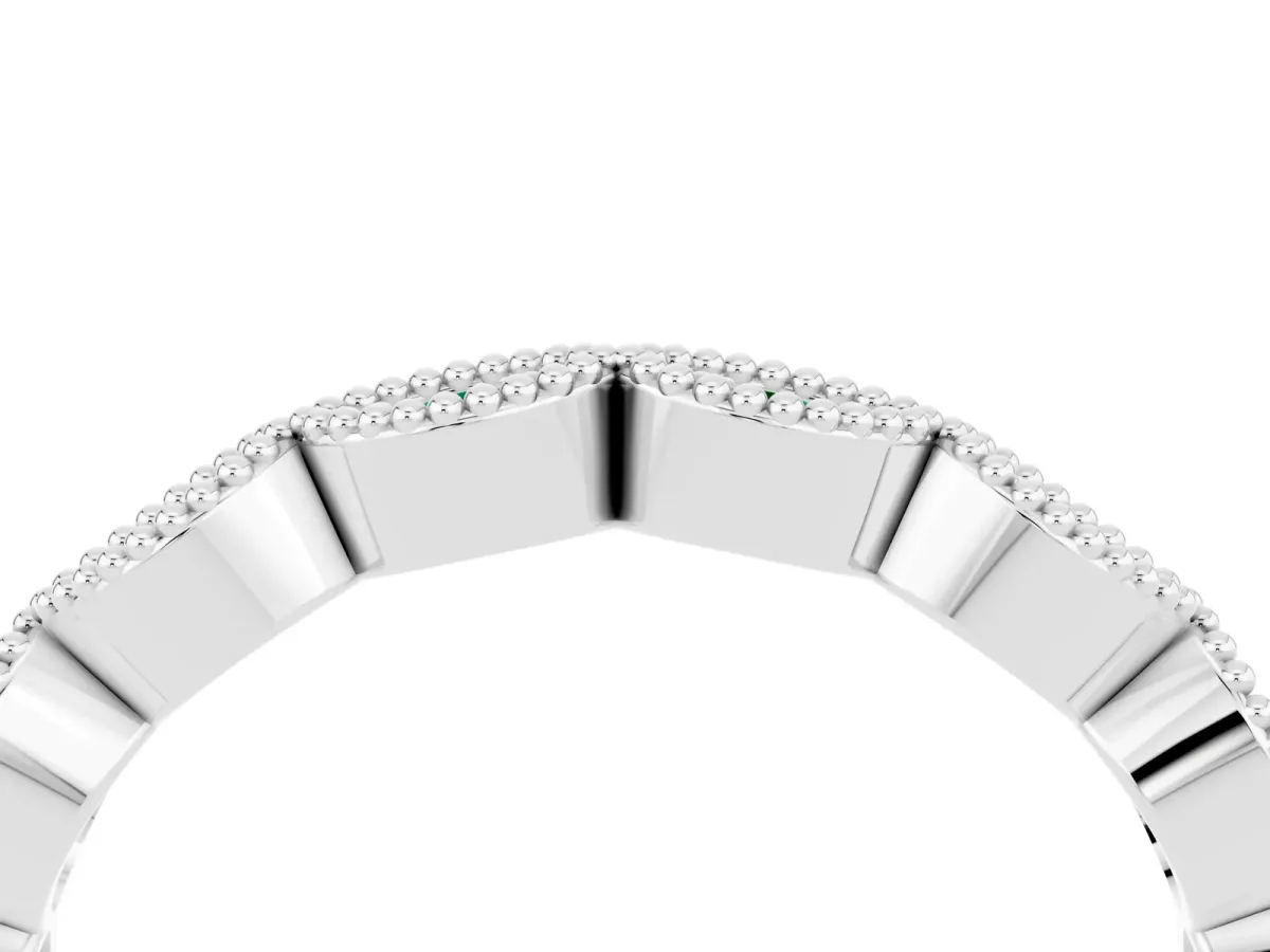 Milgrain Marquise Emerald Half Eternity Band with Bezel Setting White gold
