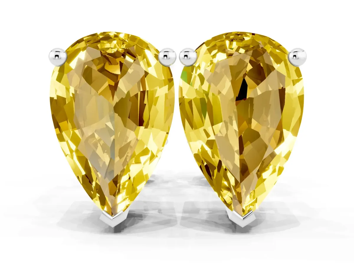 Pear Cut Yellow Sapphire Stud Earrings White gold