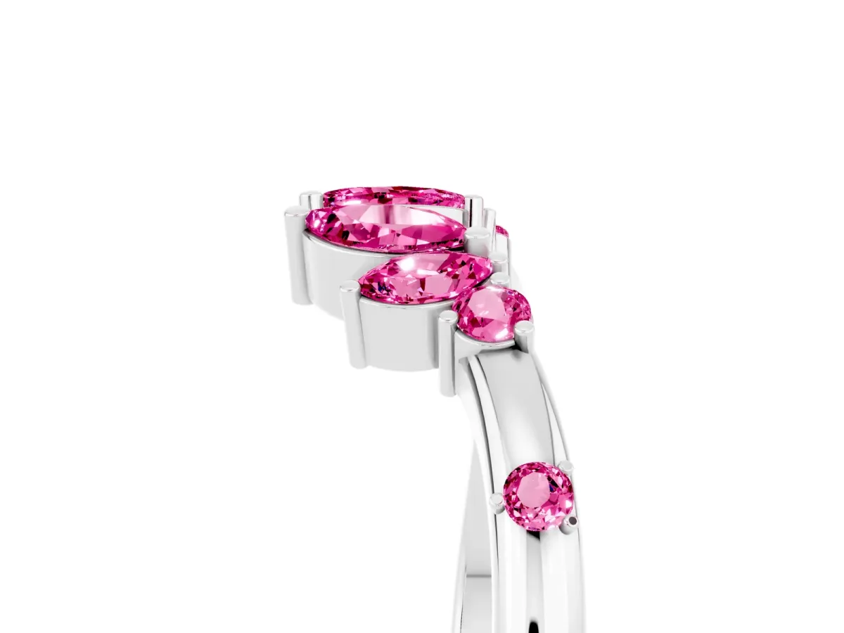 Open Marquise Cluster Pink Sapphire Band with Prong Setting White gold