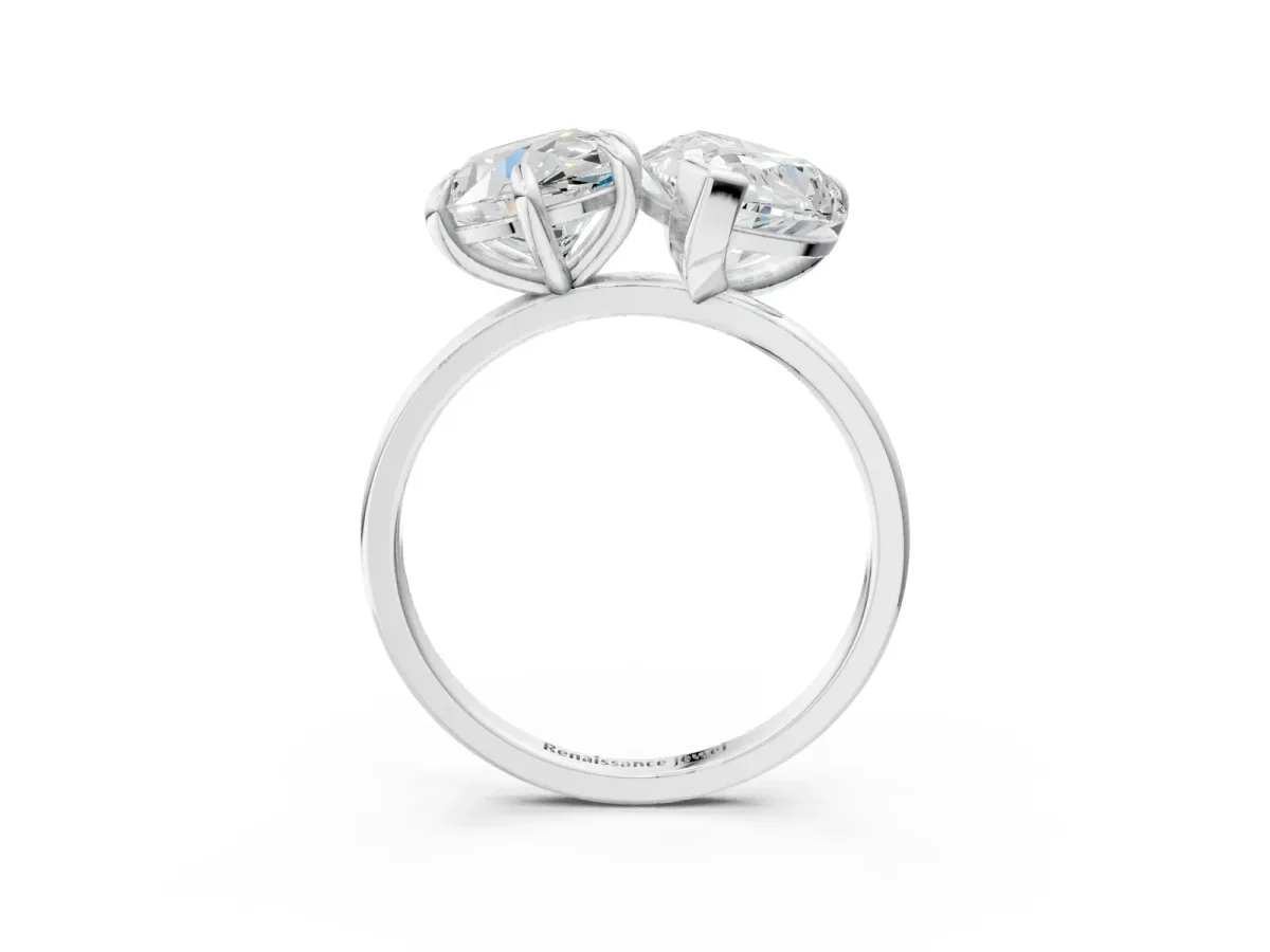 Round Cut and pear toi moi ring Silver