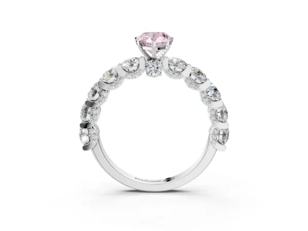 Fancy Pink Pear Cut Diamond Side Stone Engagement Ring with Four-Prong Setting Platinum