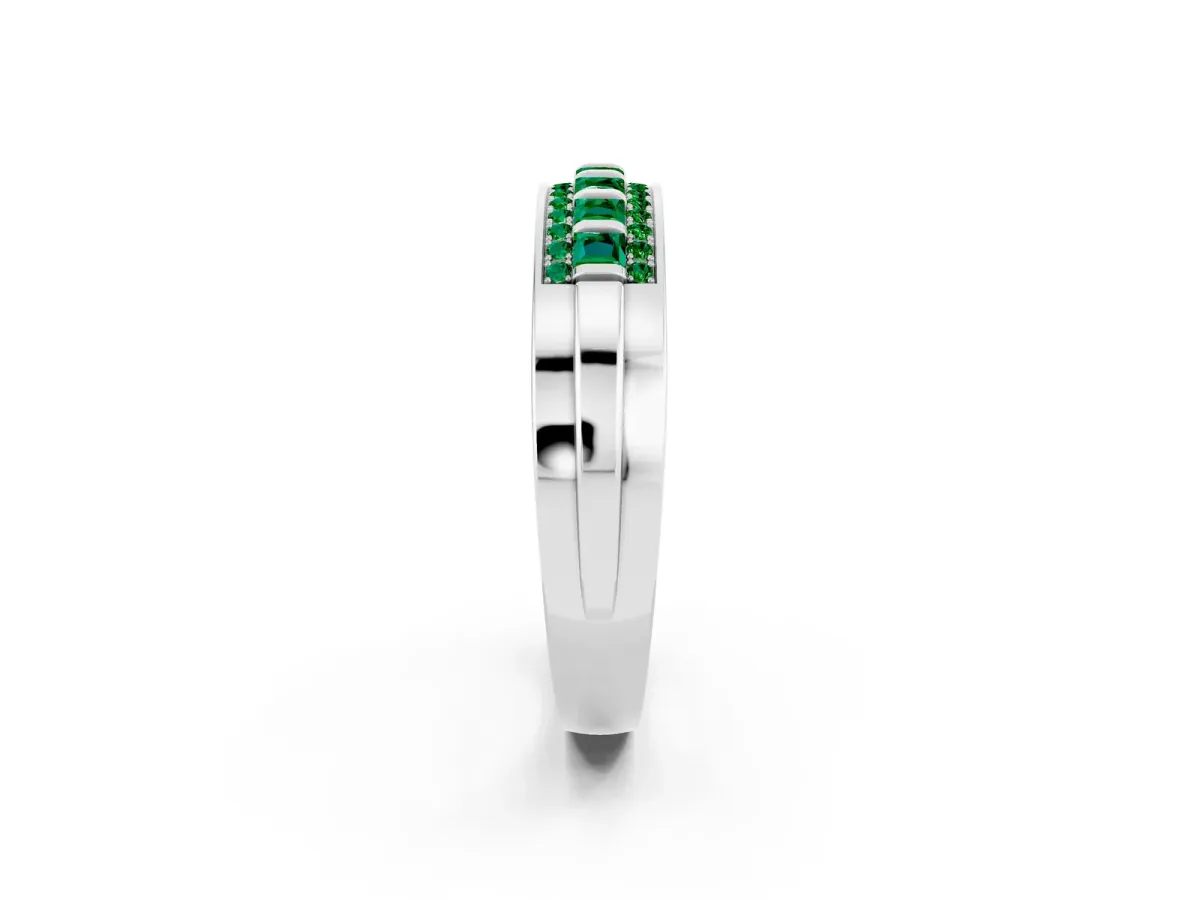 Bar-Set Princess Cut Emerald Pavé Band Silver