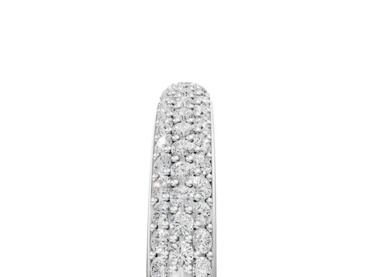 Three-Row Pave Round Diamond Eternity Band with Shared Prong Setting Silver