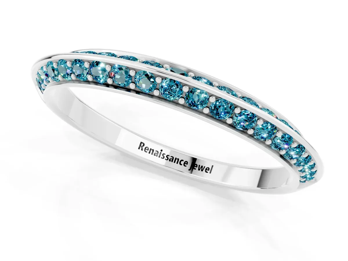 Double Row Pavé Round Blue Topaz Eternity Band with Channel Setting Silver