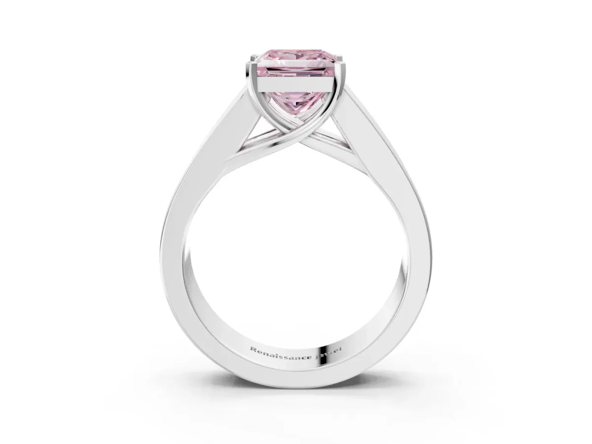 Fancy Pink Princess Cut Cut Channel Set Solitaire Ring with Four-Prong Setting Platinum