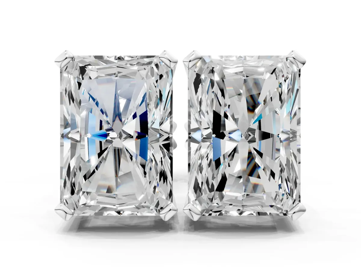 Radiant Cut Diamond Stud Earrings Silver