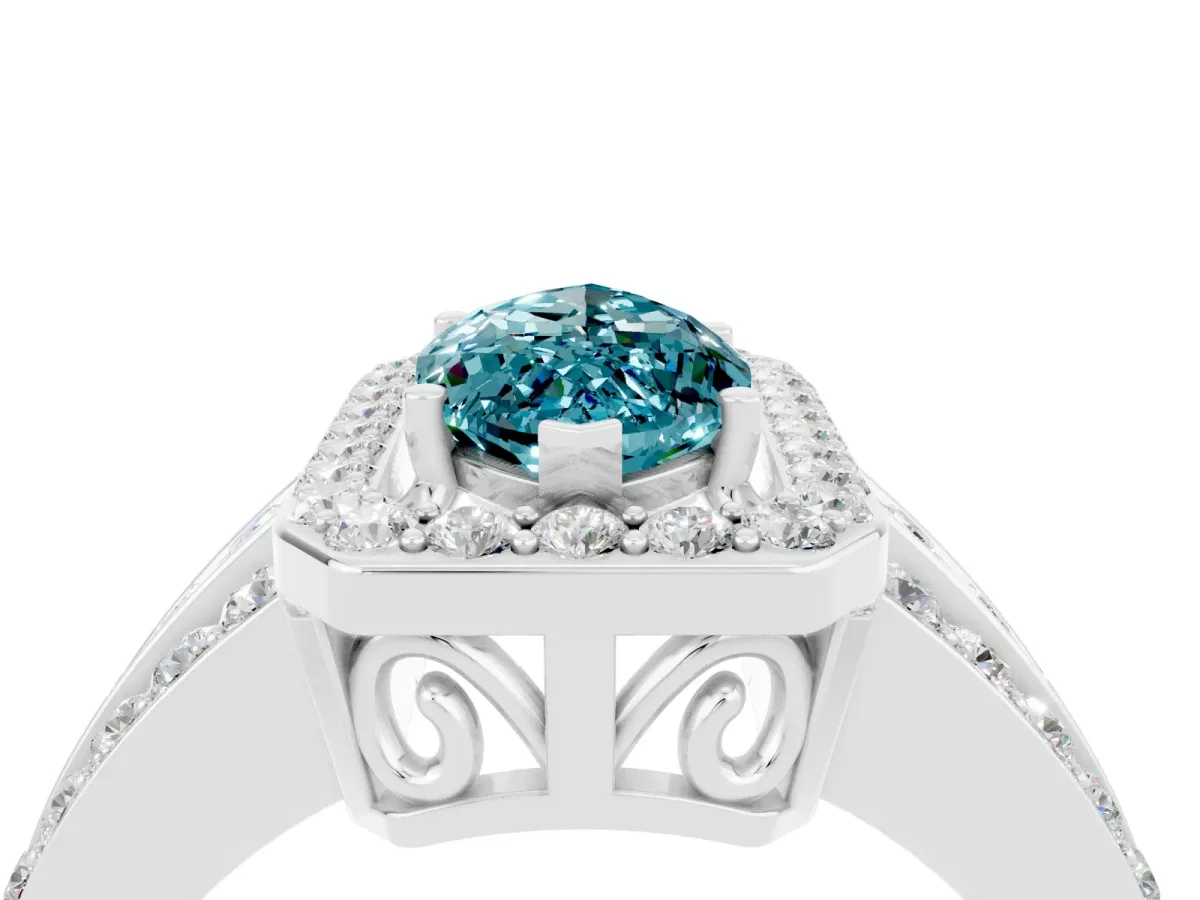 Marquise Cut Halo Blue Topaz Ring with Round Split Shank and Prong Setting Silver