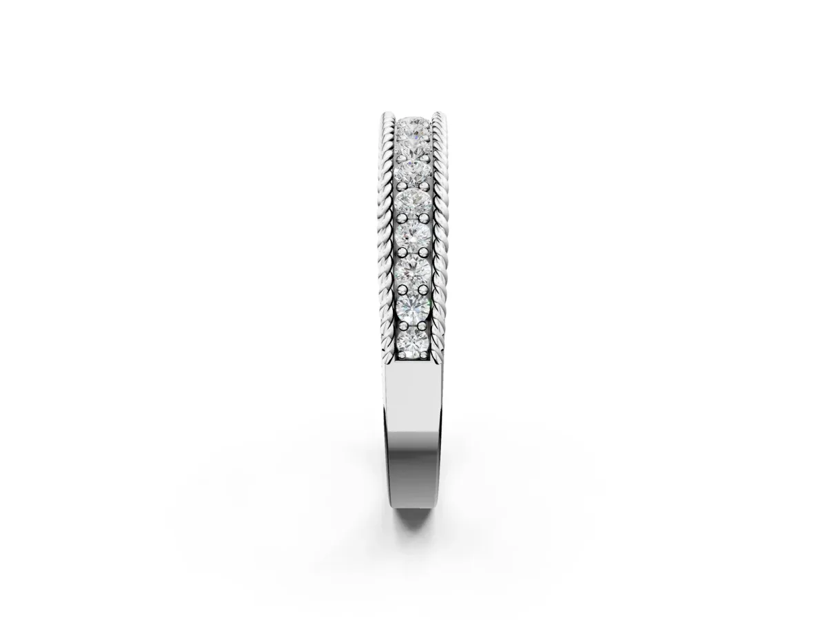Channel Set Round Diamond Milgrain Edge Band Silver