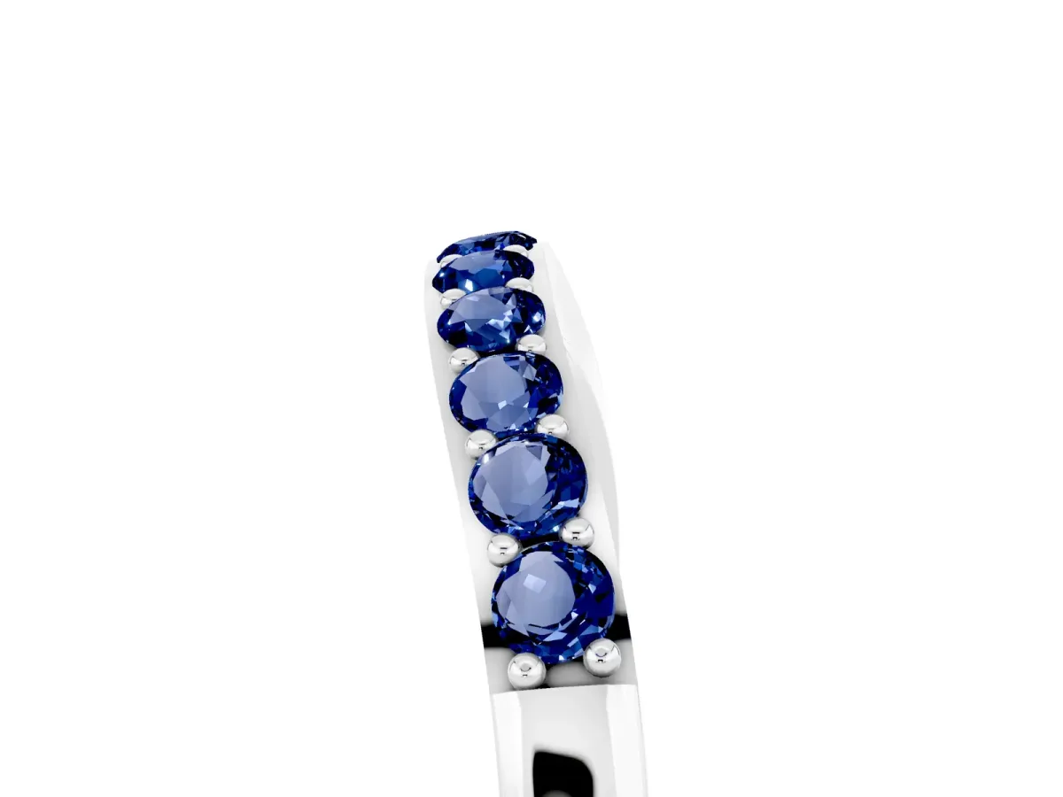 Round Blue Sapphire Curved Wedding Band with Channel Setting Platinum
