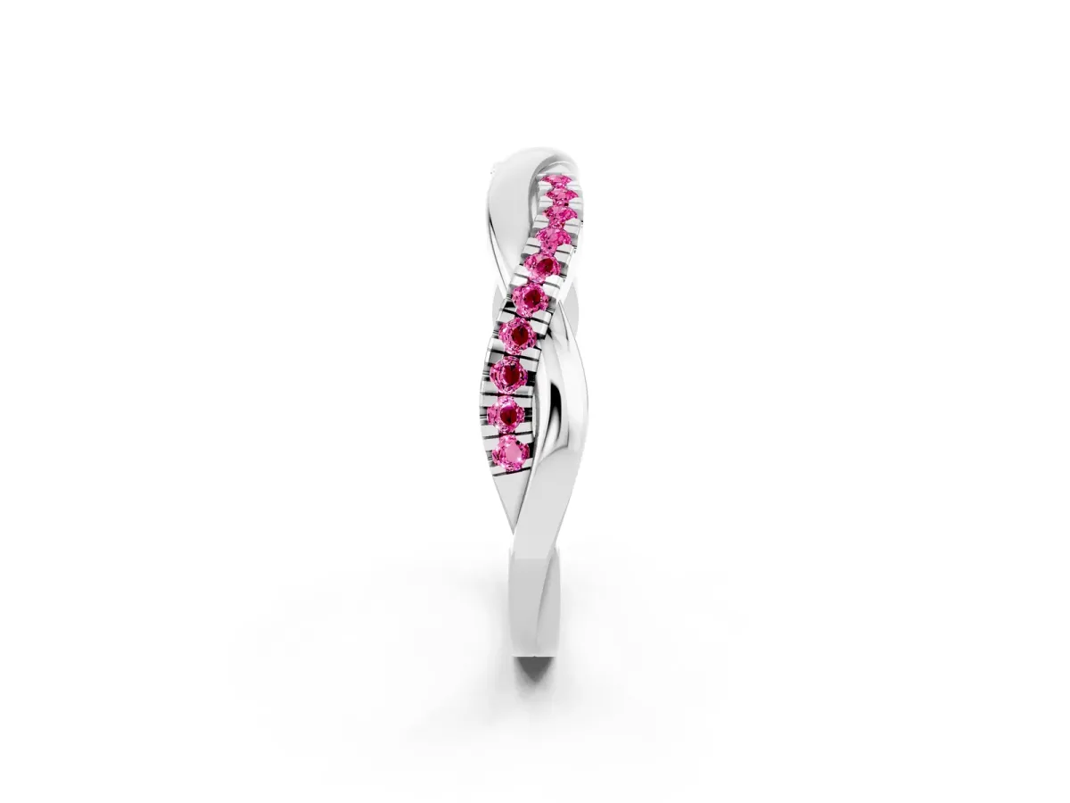 Round Pink Sapphire Twisted Infinity Band with Prong Setting Silver