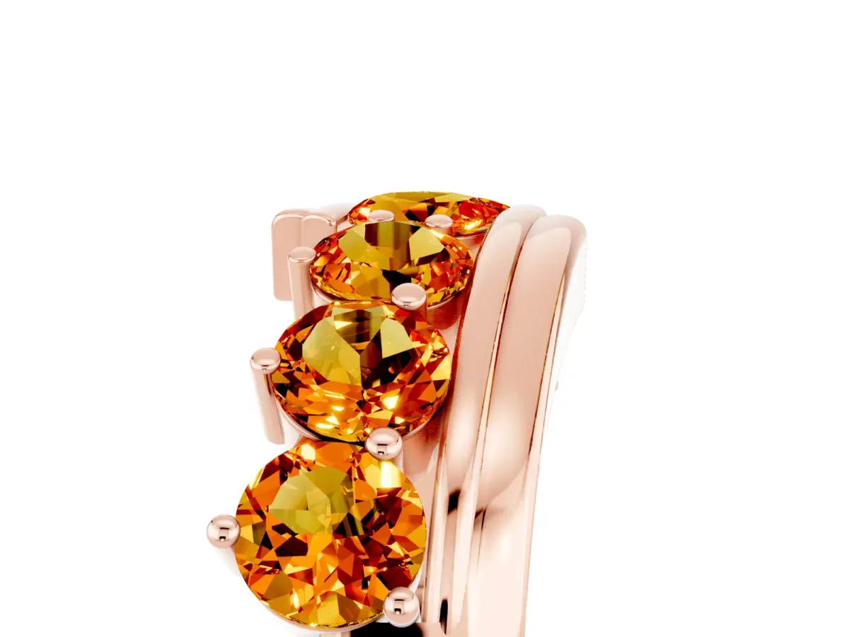 Round Citrine Wave Band with Channel and Shared Prong Setting Rose gold