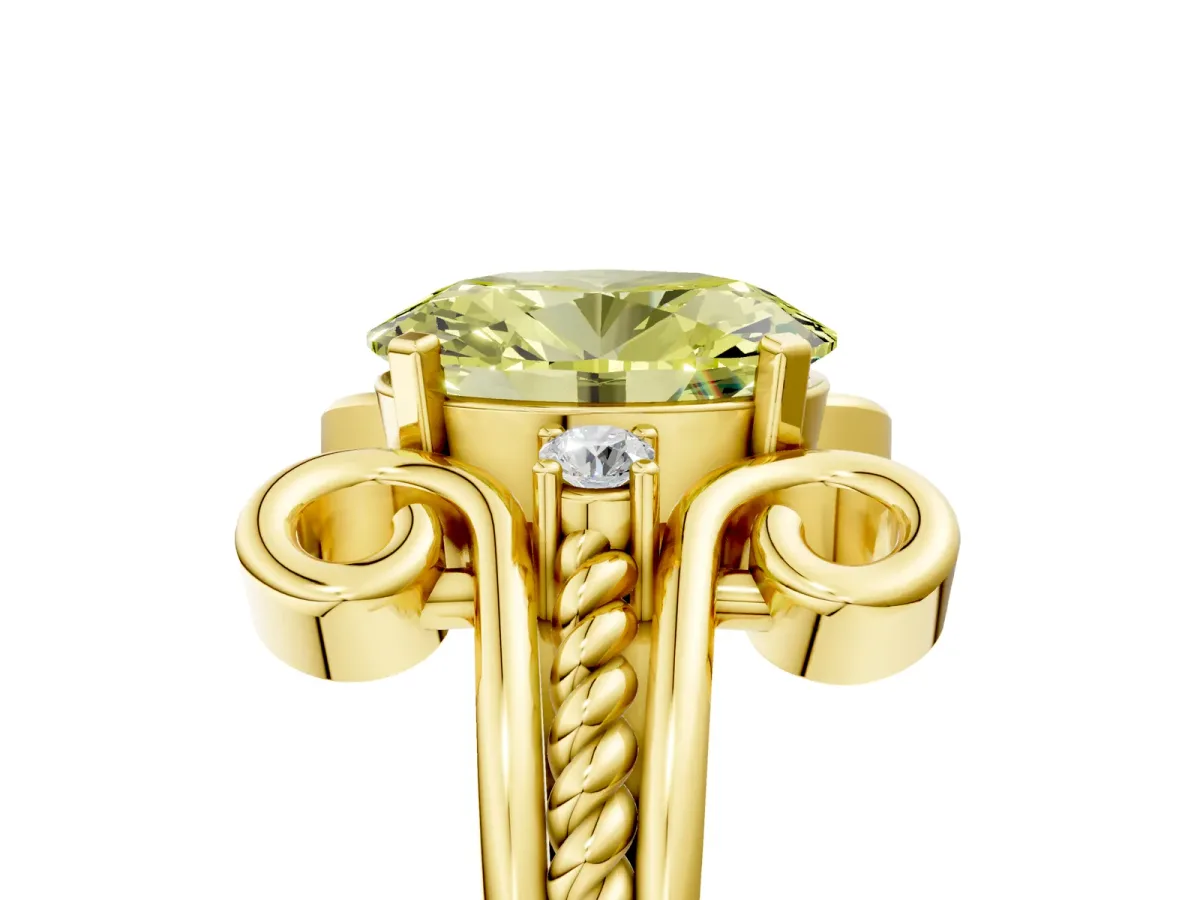 Fancy Yellow Oval Cut Solitaire Twisted Band Scroll Prong Ring Yellow gold