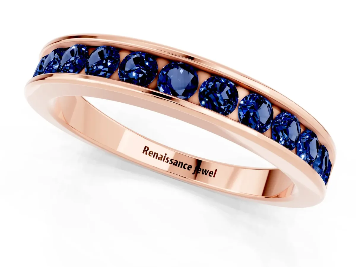 Channel Set Round Blue Sapphire Eternity Band Rose gold