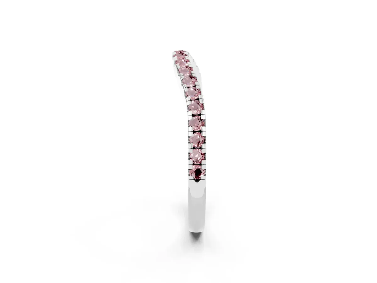Round Morganite Pavé Half Eternity Band with Shared Prong Setting Silver