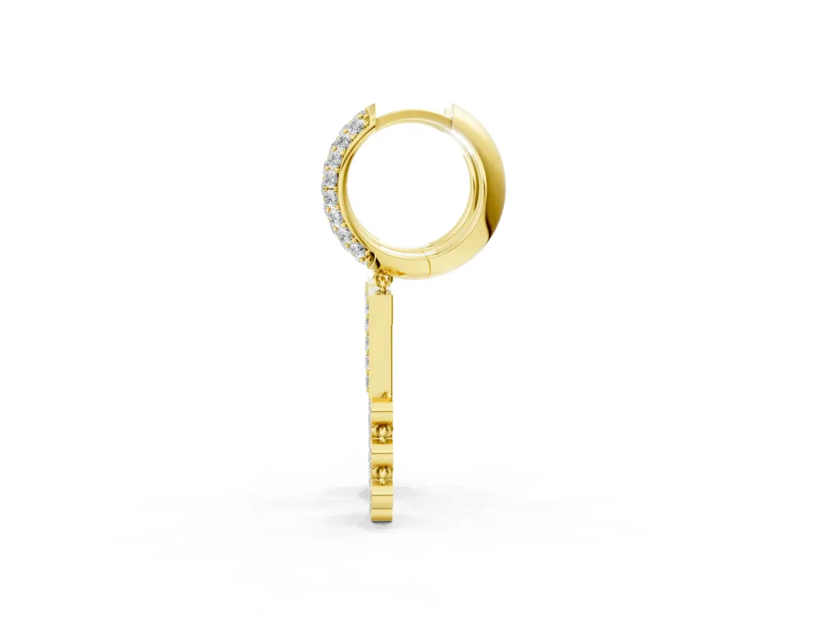 Round Diamond Initial T Huggie Hoop Earrings Yellow gold