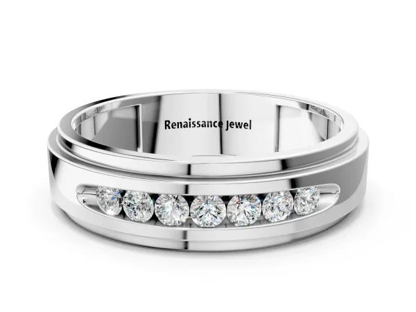 Round Diamond Seven-Stone Channel Set Mens Band Platinum