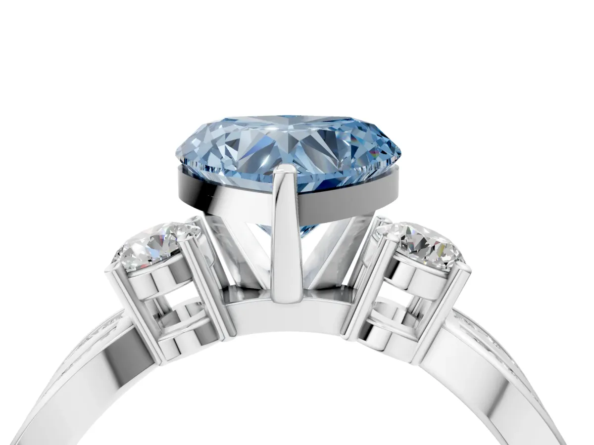 Fancy Blue Three-Stone Heart Cut Cut Diamond Twist Band with Prong Setting Platinum
