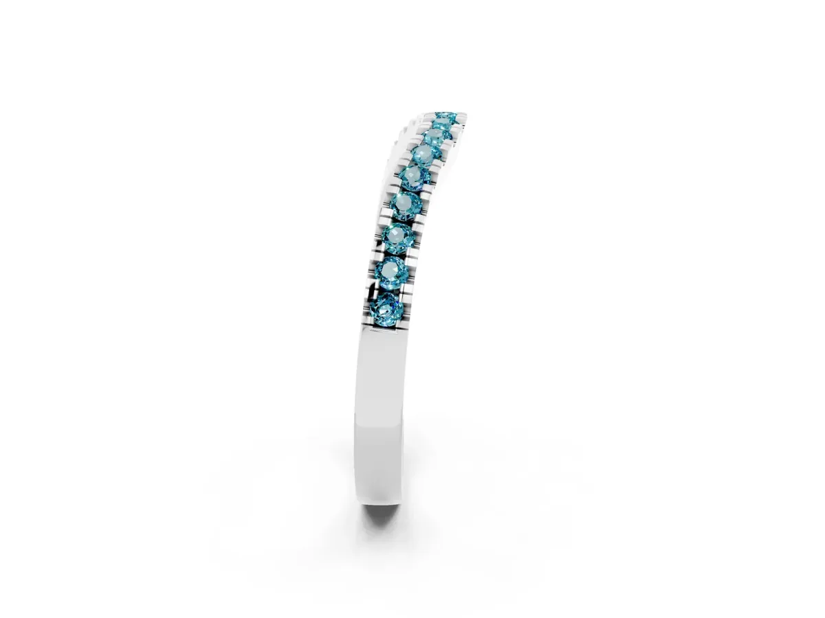 Round Blue Topaz Pavé Curved Band with Shared Prong Setting Silver