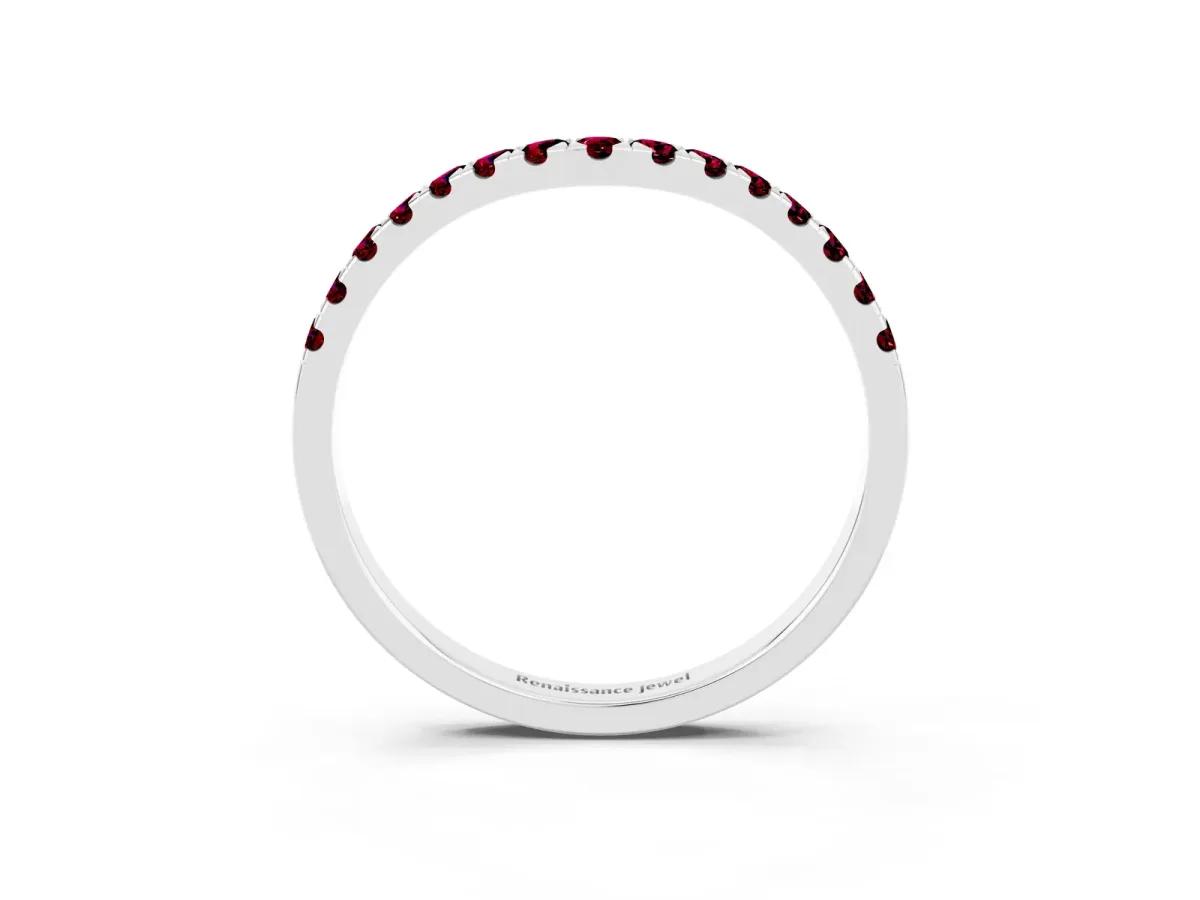 Curved Pavé Round Garnet Wedding Band with Shared Prong Setting Silver