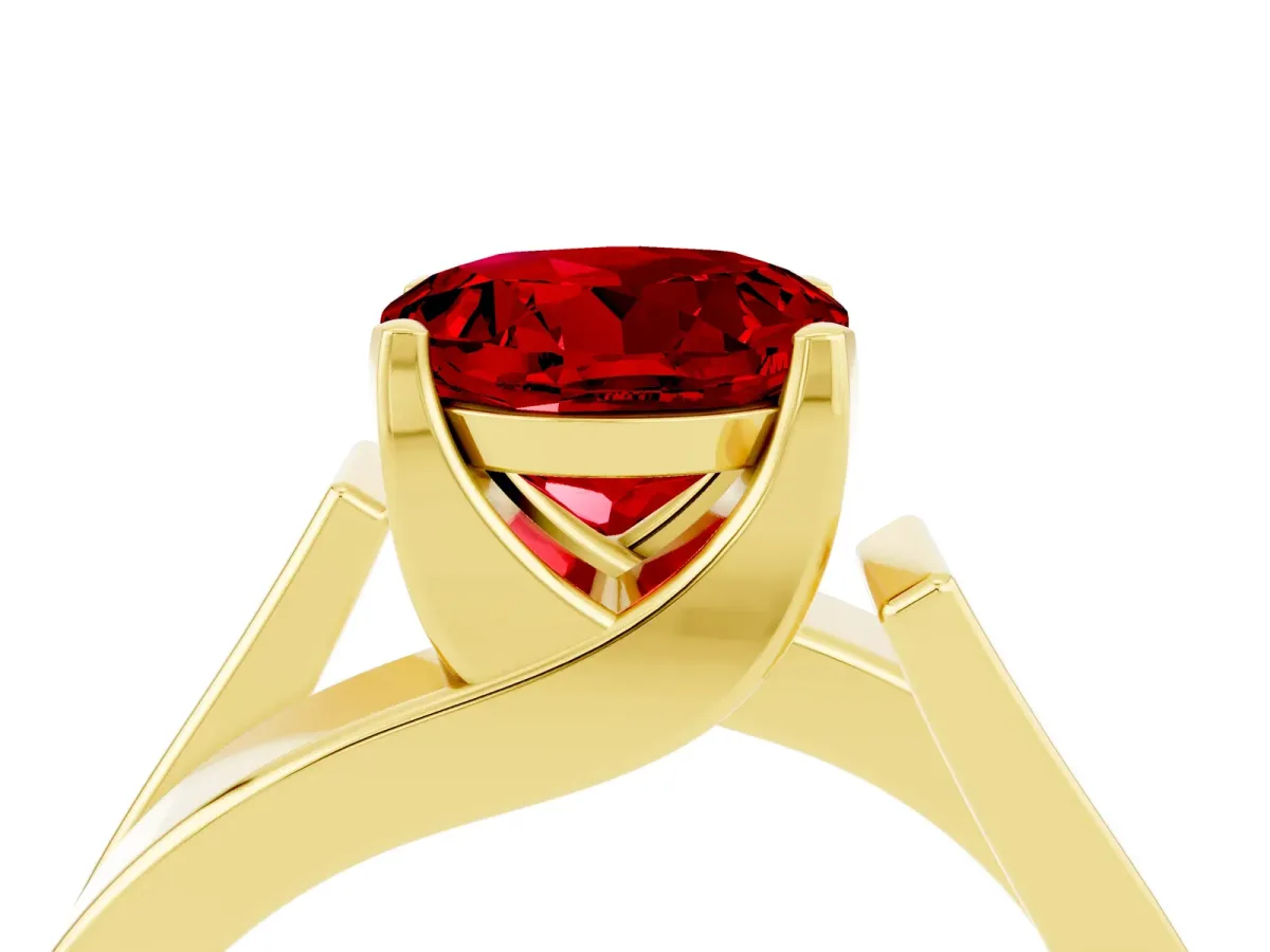 Modern Tension Set Round Cut Ruby Solitaire Wide Band Ring Yellow gold