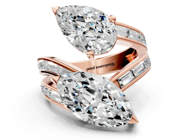 Marquise and Pear Diamond Toi Moi Ring with Baguette Diamond Accents Rose gold