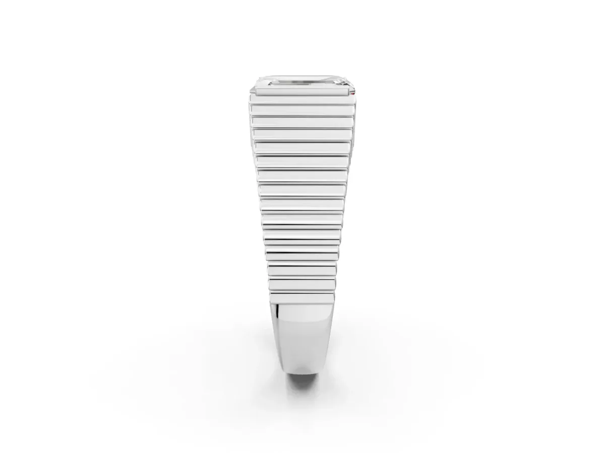 Emerald Cut Diamond Fluted Mens Ring Silver