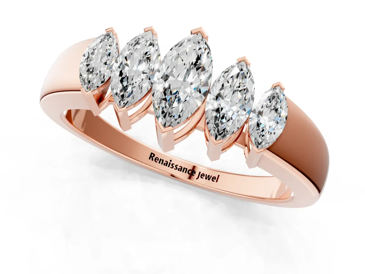 Five-Stone Marquise Diamond Bar Set White Gold Band Rose gold