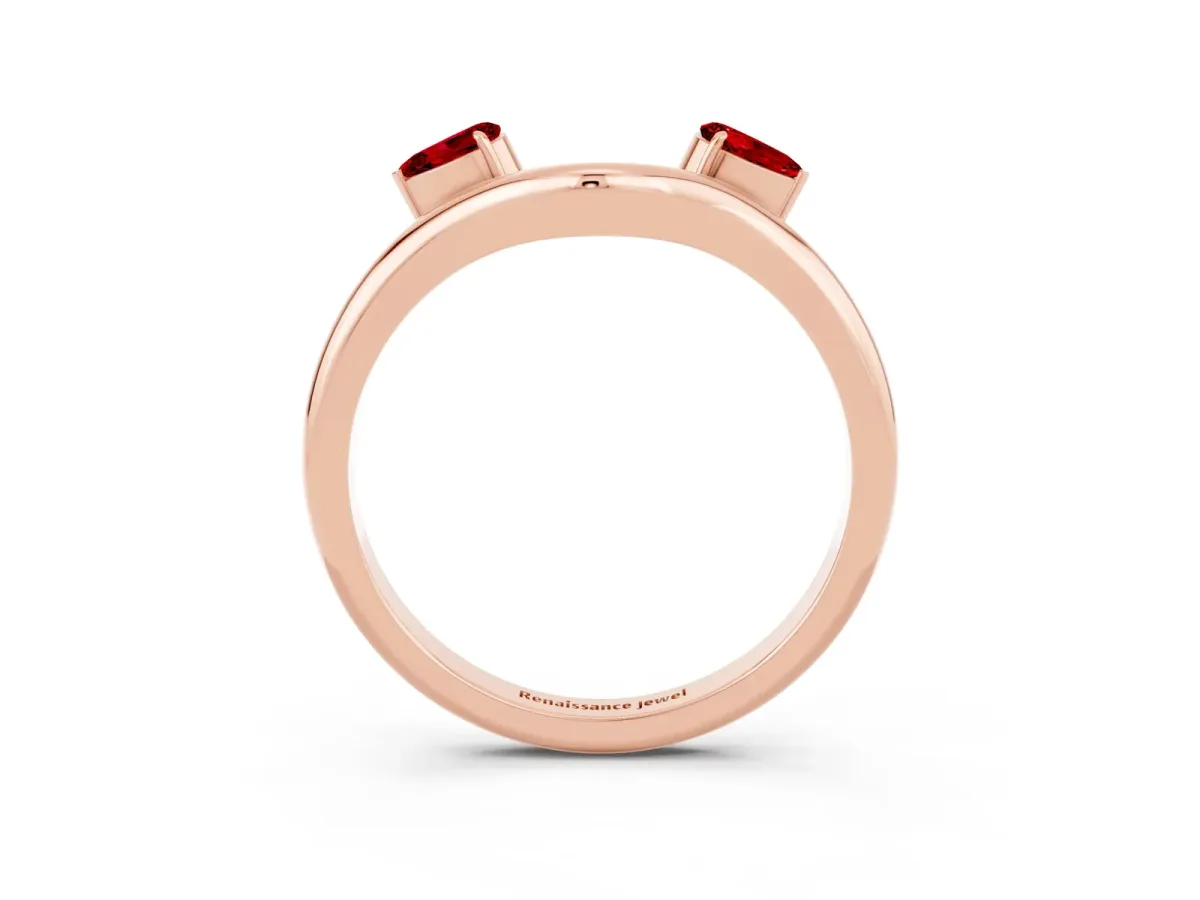 Pear Cut Ruby Two-Stone Open Band Ring with Prong Setting Rose gold